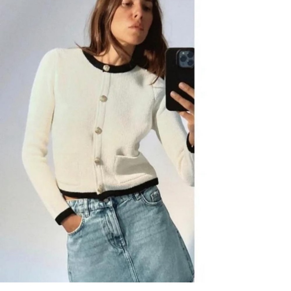ZARA Gold Button Knit Cardigan Jacket S